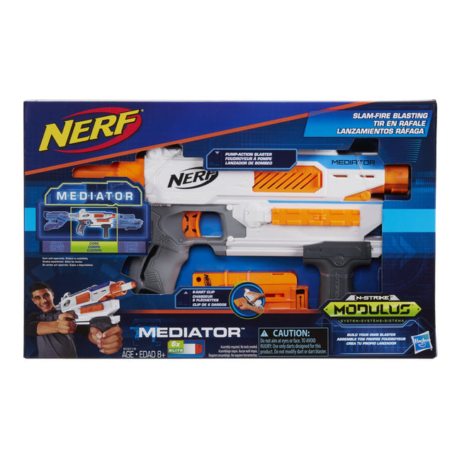 NERF Modulus Mediator Blaster - Fires 6 Darts in a Row, Pump Action, Slam Fire, Includes 6-Dart Clip and 6 Official Elite Darts (Amazon Exclusive)