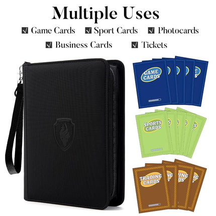 Fabmaker 4 Pocket Card Binder for 320 Cards, Premium Zip Trading Card Binder, Portable PU Card Collection Binder, Collector Card Album, Card Folder for MTG, TCG, Sports Cards, Game Cards (Black)