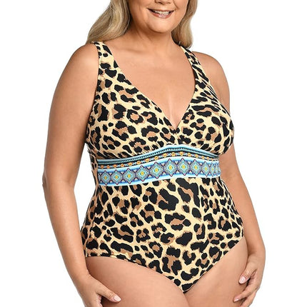 La Blanca Women's Multi Strap Cross Back One Piece Swimsuit, Tan//Running Wild, 4