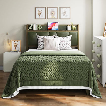 LIKIMIO Twin Bed Frame, Storage Headboard with Cha