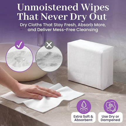 Lingettes sèches jetables ProHeal, paquet de 100 – Chiffons nettoyants ultra-doux non humidifiés pour adultes, incontinence, soins de bébé, démaquillage – 24,1 cm x 34,3 cm – Qualité hospitalière, durables