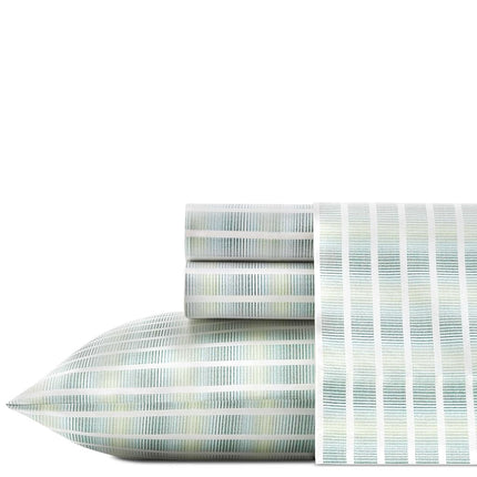 Tommy Bahama Sheet Set-100, Crisp & Cool, Lightweight & Moisture-Wicking Bedding, Cotton, Off the Grid Green/Blue/White, Queen