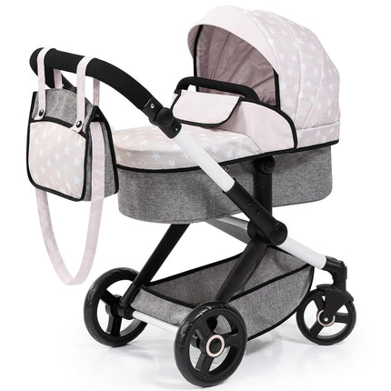 Bayer Baby Dolls Pram XEO - Convertible Doll Pushchair, Carrycot & Changing Bag - Foldable Stroller with Adjustable Handle Height for Girls, Tall Dolls Pram for 6 Years Plus, 3-5 Year Olds