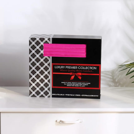 Elegant Comfort Luxurious Microfiber GIFT BOX 4-Piece Bedding Sheet Set, Breathable, Soft 1500 Premium Hotel Quality, Deep Pocket and Easy Fit, California King, Hot Pink