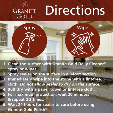 Granite Gold Sealer Spray Water-Based Sealing to Preserve and Protect Granite, Marble, Travertine, Natural Stone Countertops - Made in the USA, 24 Ounce