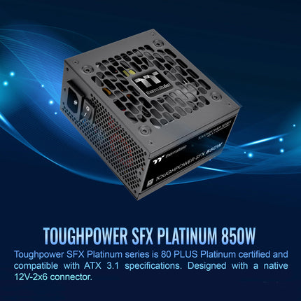 Thermaltake Toughpower SFX 850W 80Plus Platinum ATX 3.1 Standard Power Supply; 450W 12V-2x6 Connector Included; Full Modular; 90mm FDB Fan; PS-STP-0850FNFAPU-1; 7 Year Warranty