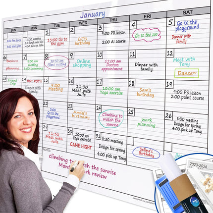 Extra Large Dry Erase Monthly Wall Calendar 38" x 