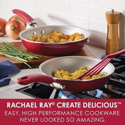 Rachael Ray Create Delicious 24 cm and 29 cm Non-Stick Frying Pan Set, Red