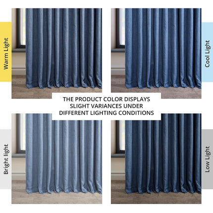 HPD Half Price Drapes Faux Linen Textured Room Darkening Curtains for Bedroom 96 Inches Long (1 Panel), 100W X 96L Extra Wide Curtains for Living Room Home Decor, Denim