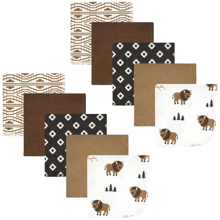 Hudson Baby Unisex Baby Flannel Cotton Washcloths, Wild Buffalo 10 Pack, One Size