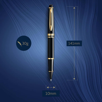 Waterman Expert Rollerball Pen | Gloss Black with 23 k Gold Trim | Fine Point | Black Ink | Gift Box