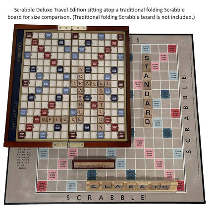 WS Game Company Scrabble Deluxe Travel Edition - Wooden Travel Game for 2-4 Players, Ages 8+