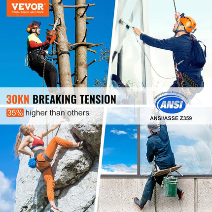 VEVOR Vertical Lifeline Assembly, 0.55'' x 50' Fall Protection Rope with 30 KN Breaking Tension, Polyester Roofing Rope with Steel Snap Hooks, Rope Grab, and Shock Absorber, ANSI Compliant