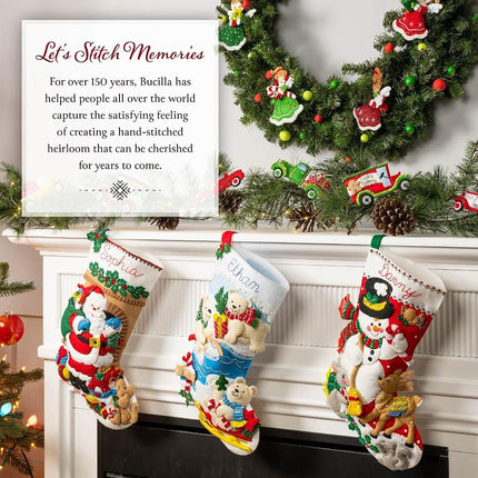 Bucilla Felt Stocking Applique Kit 18" Long Poinsettia Bells