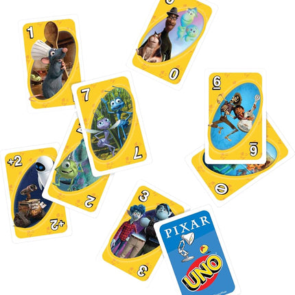 Mattel Games UNO Pixar Card Game for Kids, Adults & Family, Deck with Graphics & Rule Inspired by Movie Characters