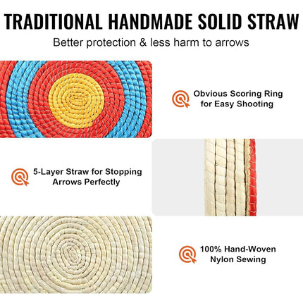 VEVOR 5 Layers 20" Arrow Target, Traditional Solid Straw Round Archery Target Shooting Bow, Hand-Made Arrows Target, Coloured Rope Target for Backyard Outdoor Hunting Shooting Practice