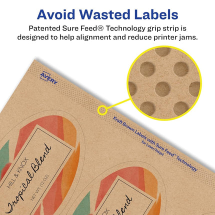 Avery Kraft Brown Oval Labels with Sure Feed, 4.25" x 3.25", 400 Kraft Brown Labels, Print-to-The-Edge, Laser/Inkjet Printable Labels
