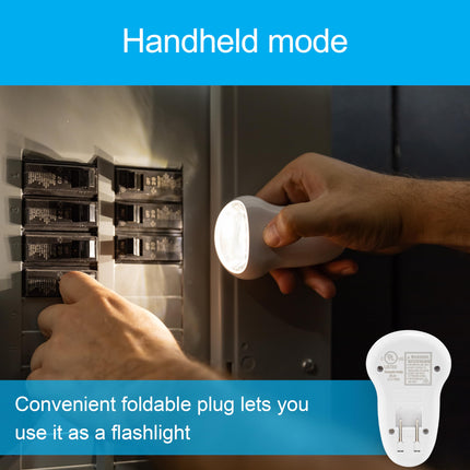 GE 3-in-1 LED Power Failure Night Light, Emergency Flashlight, Plug-in, Rechargeable, Light Sensing, Auto On/Off, Foldable Plug, Soft White, Hurricane, Storm, Tornado, Glossy White Finish, 11281