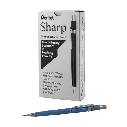 Portaminas Pentel Sharp (0.5mm), cuerpo azul metálico, caja de 12 lápices (P205MC)