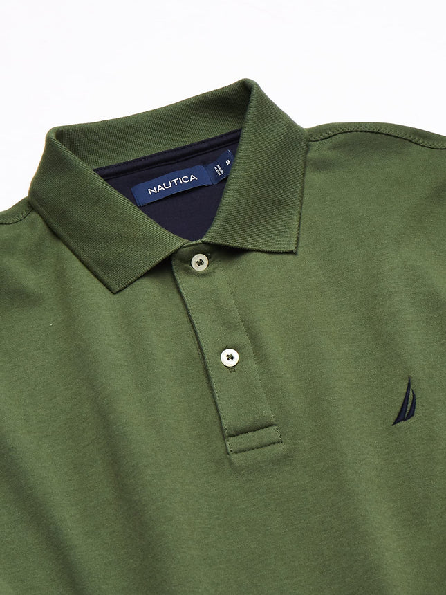 Nautica Men's Classic Fit Short Sleeve Solid Soft Cotton Polo Shirt, Pine Forest, 5X