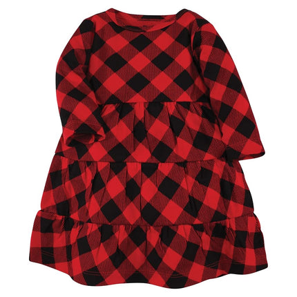 Hudson Baby Baby Girls' Cotton Dresses, Buffalo Plaid Leopard Black, 6-9 Months