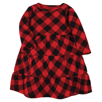 Hudson Baby Baby Girls' Cotton Dresses, Buffalo Plaid Leopard Black, 6-9 Months