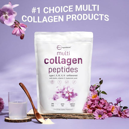 US Origin Pure Collagen Powder, 2 Pounds (32 Ounce) Grass-Fed, Pasture-Raised, Supports Vitality of Skin, Hair, Nail, Cartilage, Bones and Joints. Non GMO and No Gluten