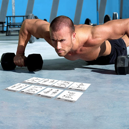 Dumbbell Exercise Cards Home Gym Workouts Strength Training Building Muscle Total Body Fitness Guide Workout Routines Bodybuilding Personal Trainer Large Waterproof Plastic 3.5"x5" or 88mm x 126mm