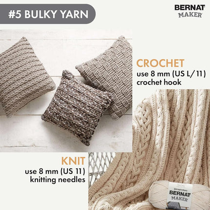 Bernat Maker Gray Yarn - 2 Pack of 250g/8.8oz - 72% Cotton 28% Nylon - #5 Bulky - 290m/317Yards - for Knitting, Crochet and Amigurumi
