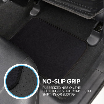 BDK Premium Black Carpet Floor Mats for Cars - Universal Fit Interior 4-Piece Car Mats Full Set with Vinyl Heel Pad Protector - Cute Car Accessories Interior Floor Covers for SUVs & Trucks