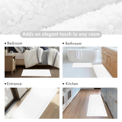 MADISON PARK SIGNATURE Splendor Reversible 100% Cotton Tufted Bathroom Rug-3000 GSM Hotel Quality Luxurious Plush High Pile Bath Mat Absorbent, Quick Dry, Shower Room Décor, 21x34, White