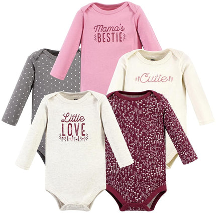 Lot de 5 bodys unisexe bébé Hudson Baby en coton à manches longues, motif petites fleurs d'amour, nouveau-né