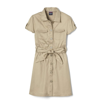 French Toast Girls' Twill Safari Shirtdress, Khaki, 6 Plus