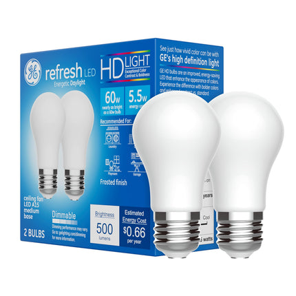 GE Refresh LED Light Bulbs, 60 Watt, Daylight, A15