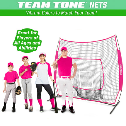 GoSports 7x7 ft Baseball & Softball Batting & Pitching Net with Strike Zone – Available in Team Colors - Pink