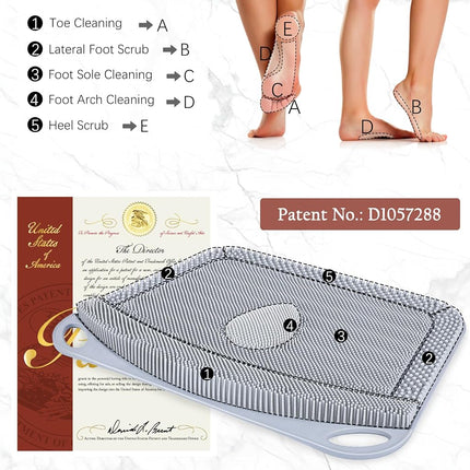 FREATECH Large Shower Foot Scrubber Mat, Silicone Foot Cleaner Brush to Clean, Exfoliate and Massage Feet Without Bending Over, Improve Foot Appearance and Overall Health, Grey - 17.3" x 13"