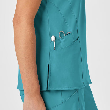 WonderWink 6155ATEALSM W123 Women's Stylized V-neck Top, Teal Blue, Standard-S Size