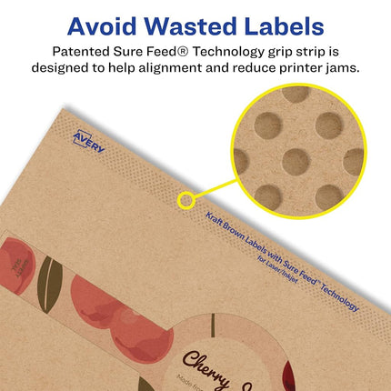 Avery Kraft Brown Cigar Labels with Sure Feed, 2-3/8" x 8", 75 Kraft Brown Labels, Laser/Inkjet Printable Labels