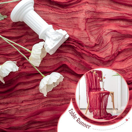 Sioloc 5 Pack Burgundy Red Cheesecloth Table Runner Summer Decor 90cmX300cm Boho Gauze Runner for Fall Autumn Halloween Decor Wedding Party Baby Bridal Shower Engagement