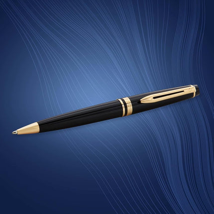 Waterman Expert Ballpoint Pen | Gloss Black with 23k Gold Trim | Medium Tip | Blue Ink | Gift Box