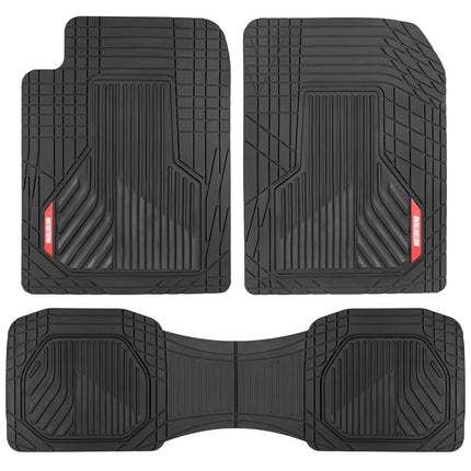 Motor Trend AdventureMax Car Floor Mats Full Set - Durable Rubber Floor Mats for Cars with Debris Capture Grooves, All Weather Interior Protection for Front and Rear with Non-Slip Backing, Black