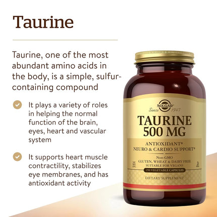 Solgar Taurine 500 mg Vegetable Capsules 250ct