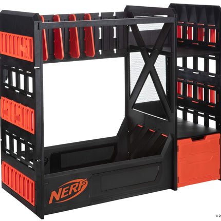Estante para lanzadores NERF Elite - Almacenamiento para hasta seis lanzadores, incluyendo estantes y cajones para accesorios, naranja y negro - Exclusivo de Amazon