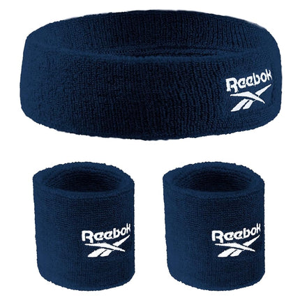 Juego de 3 piezas de sudaderas atléticas unisex - Diadema de entrenamiento de 2,25 pulgadas y muñequeras de 3,25 pulgadas con tecnología Stay Dry, tela de rizo que absorbe la humedad | Accesorios de fitness de calidad para una comodidad activa - Reebok