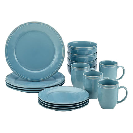 Service de vaisselle en grès 16 pièces Rachael Ray Cucina, bleu agave