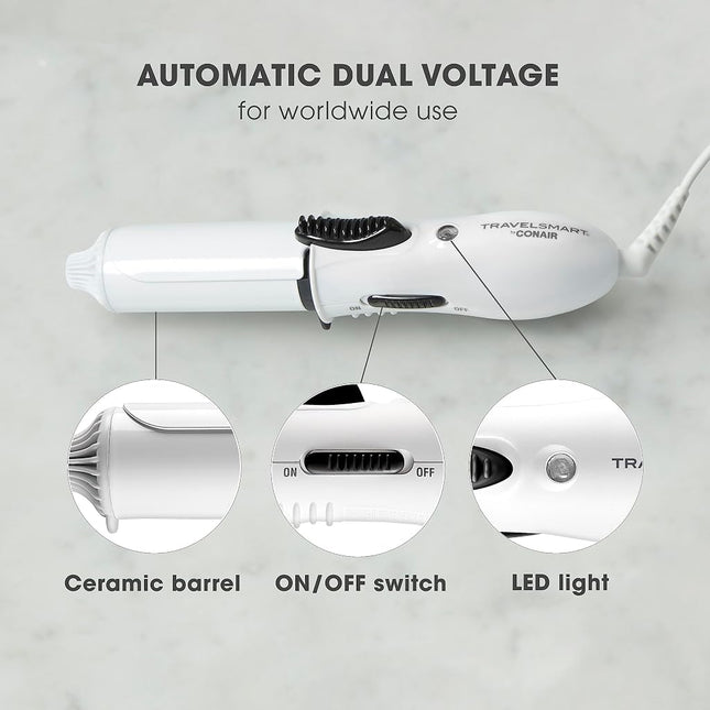 Conair Travel Curling Iron, Mini 1- Inch Ceramic Curling Iron in White by Travel Smart