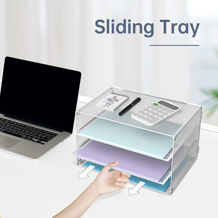 DALTACK 3 Tier Letter Tray Paper Organizer Mesh Metal Desk File Organizer for Home & Office, White