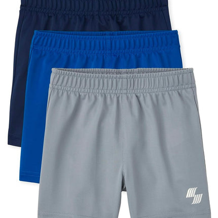 The Children's Place Pantalones Cortos Deportivos de Baloncesto para Bebés y Niños Pequeños, Paquete de 3 (Azul Quench/Gris Fin/Tidal), 4T