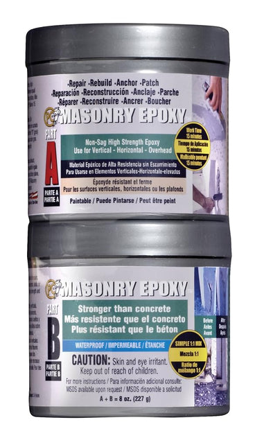 PC Products 70079 PC-Masonry Epoxy Adhesive Paste, Two-Part Repair, 8oz in Two Cans, Gray