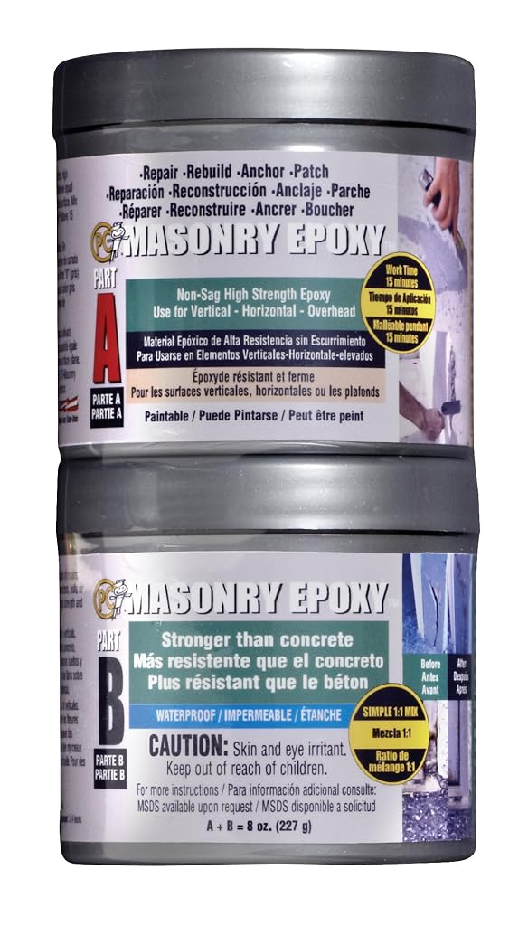 PC Products 70079 PC-Masonry Epoxy Adhesive Paste, Two-Part Repair, 8oz in Two Cans, Gray